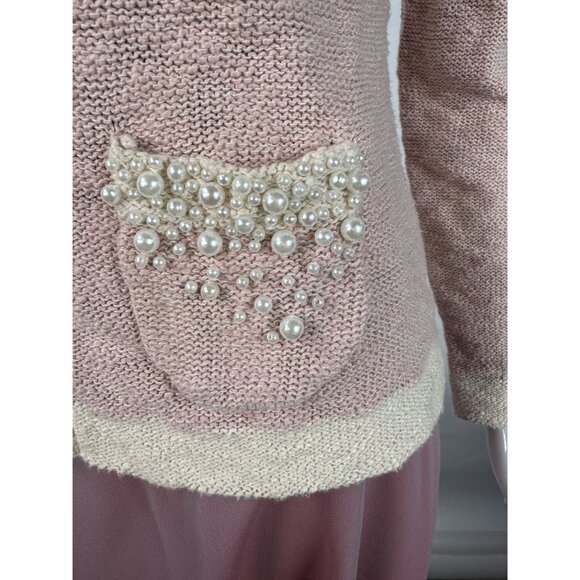 Chadwicks Pink Pearl Embellished Cardigan Sweater S 85% Cotton 15% Acrylic Made - Picture 3 of 16